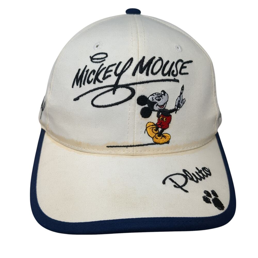 Mickey Mouse Pluto Goofy Baseball Cap White One Size Adjustable Disneyland
